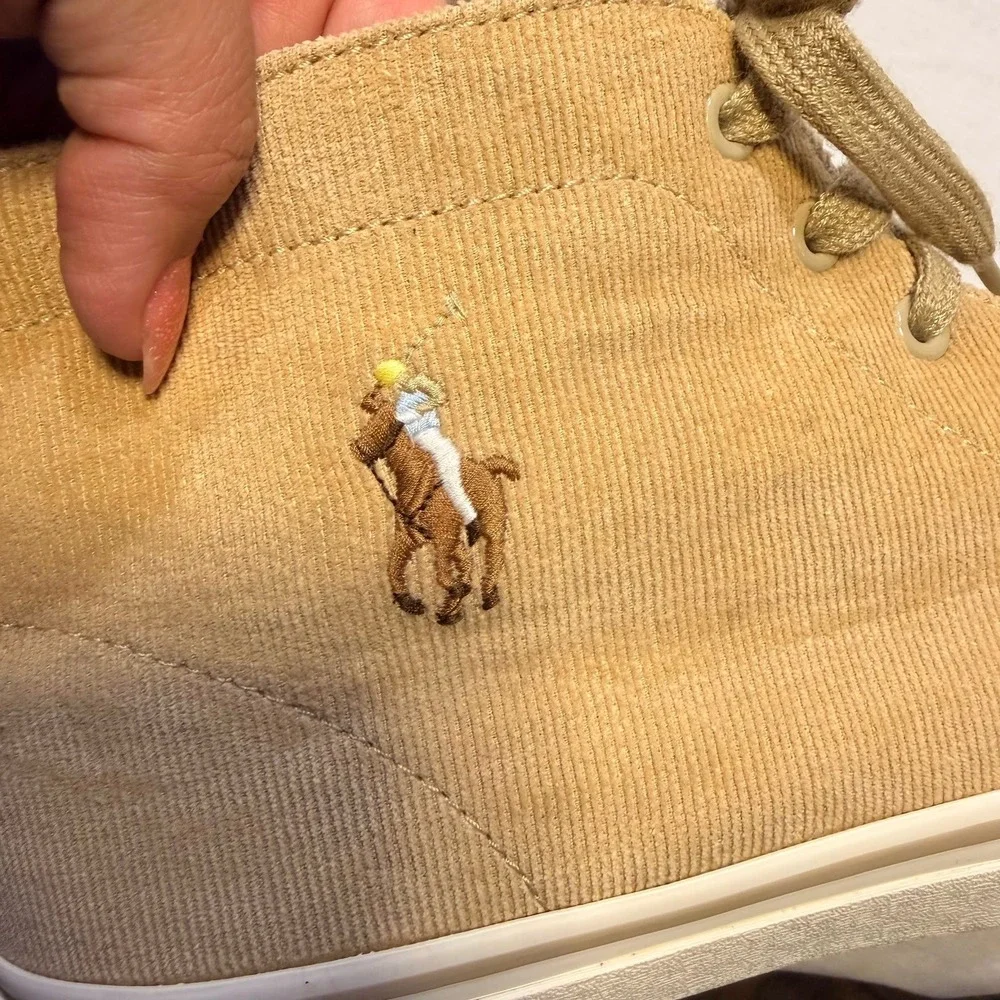 Polo Ralph Lauren Talin Tan Corduroy Suede Mid Top Sneakers Mens 11.5 D Horse